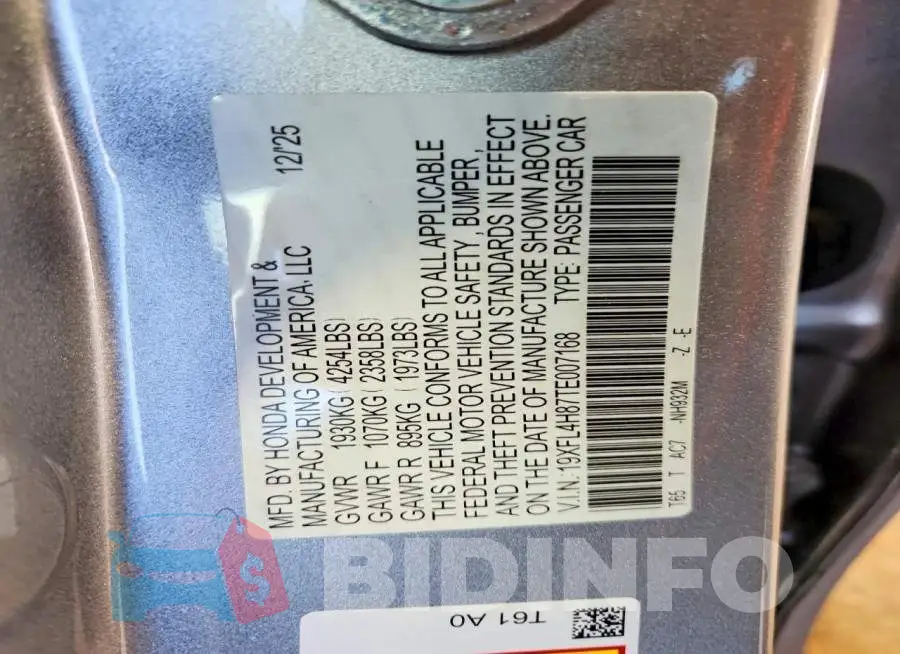 19XFL4H87TE007168 Photo# 13