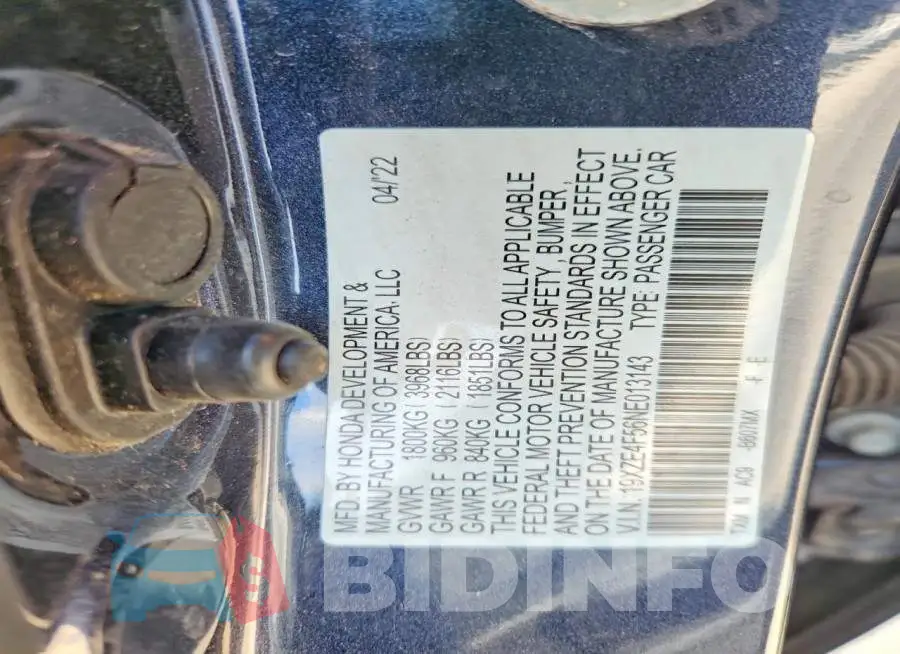 19XZE4F56NE013143 Photo# 12