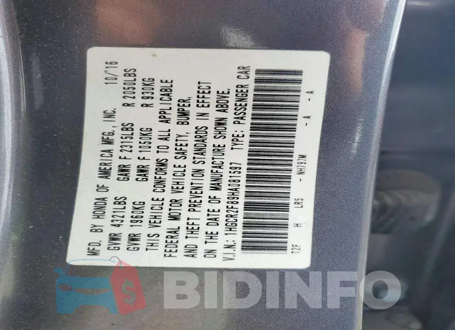1HGCR2F89HA081597 Photo# 13