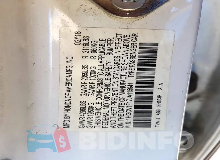 1HGCV1F17JA115941 Photo# 12