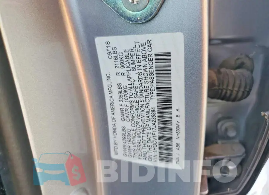 1HGCV1F17JA235884 Photo# 12