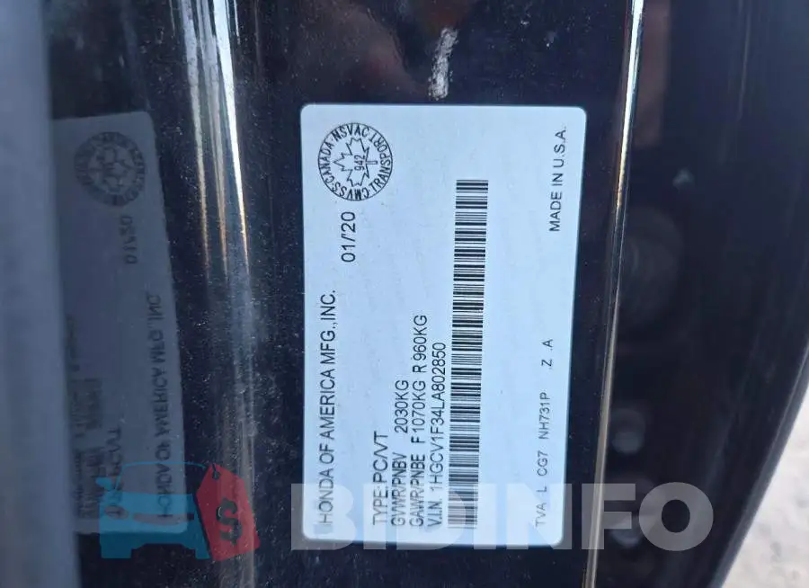 1HGCV1F34LA802850 Photo# 13