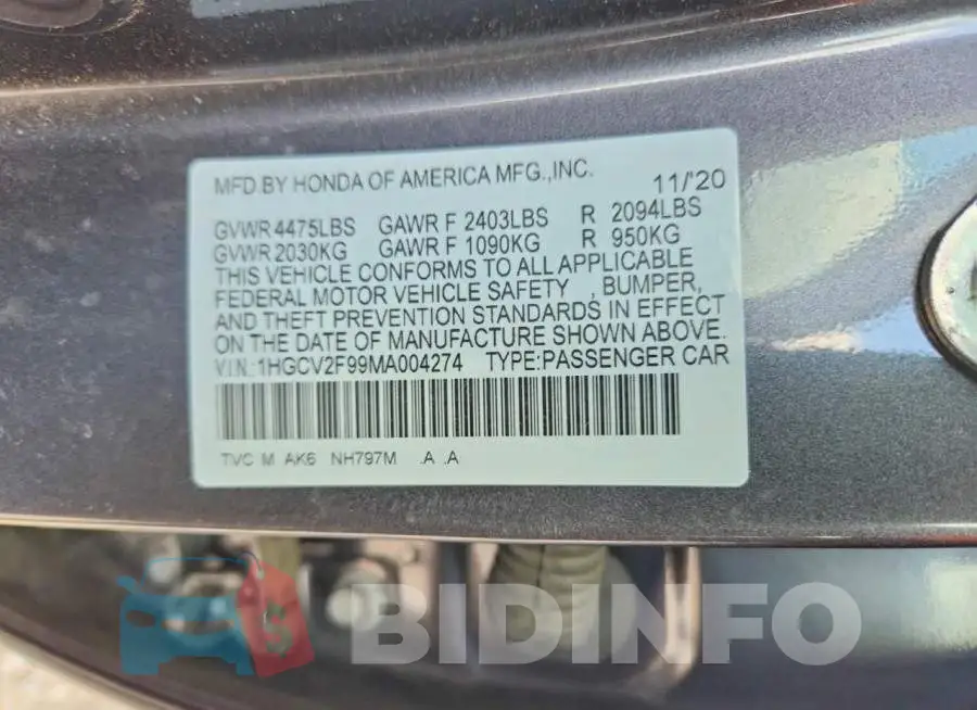 1HGCV2F99MA004274 Photo# 13