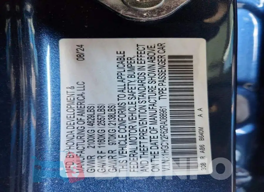 1HGCY2F62RA088961 Photo# 12