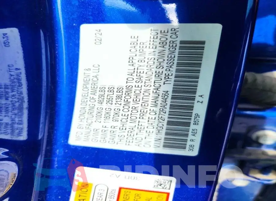 1HGCY2F72RA044564 Photo# 12