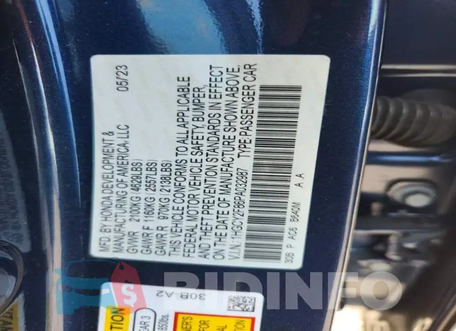 1HGCY2F86PA032987 Photo# 13