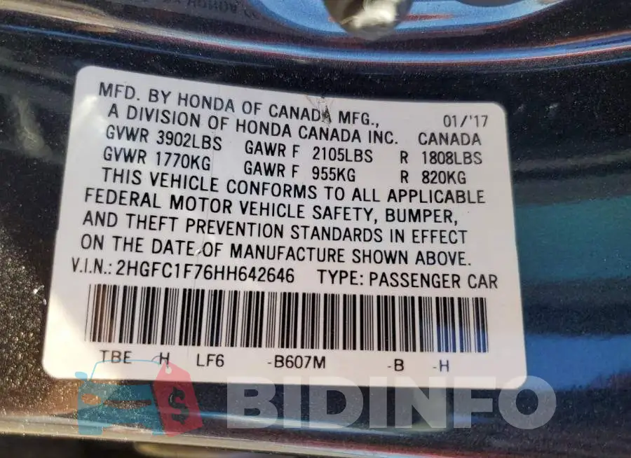 2HGFC1F76HH642646 Photo# 12