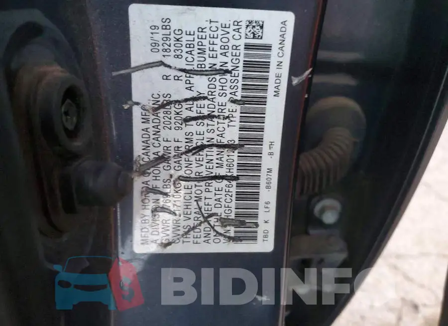 2HGFC2F64KH601243 Photo# 12