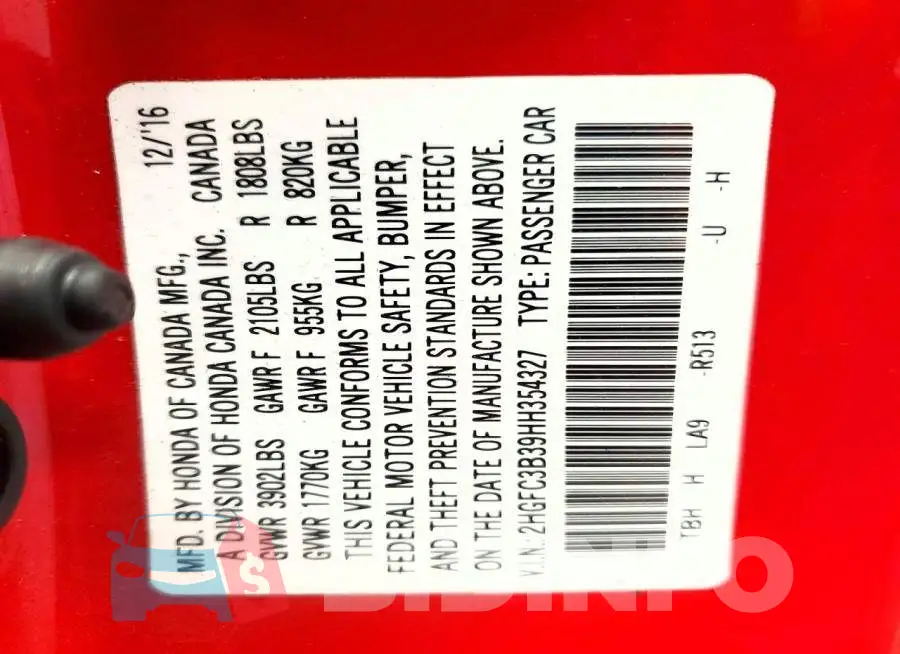 2HGFC3B39HH354327 Photo# 12