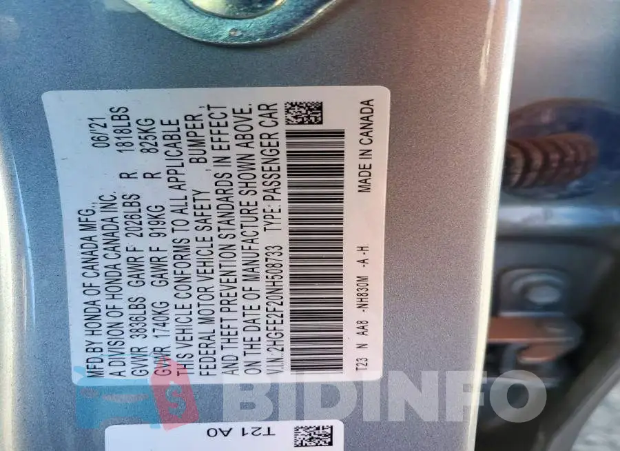 2HGFE2F20NH508733 Photo# 12