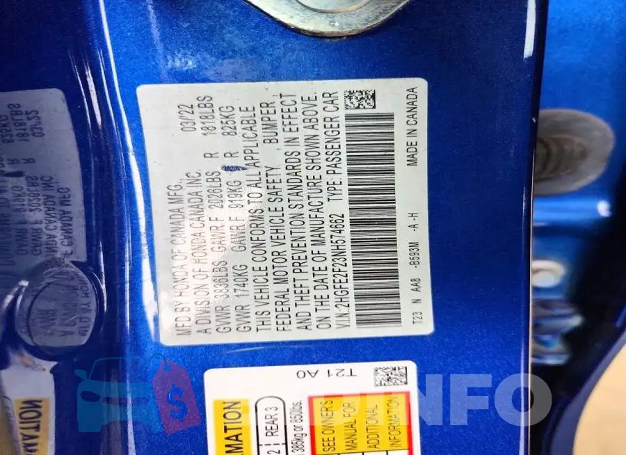 2HGFE2F23NH574662 Photo# 12