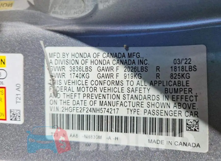 2HGFE2F24NH574217 Photo# 12