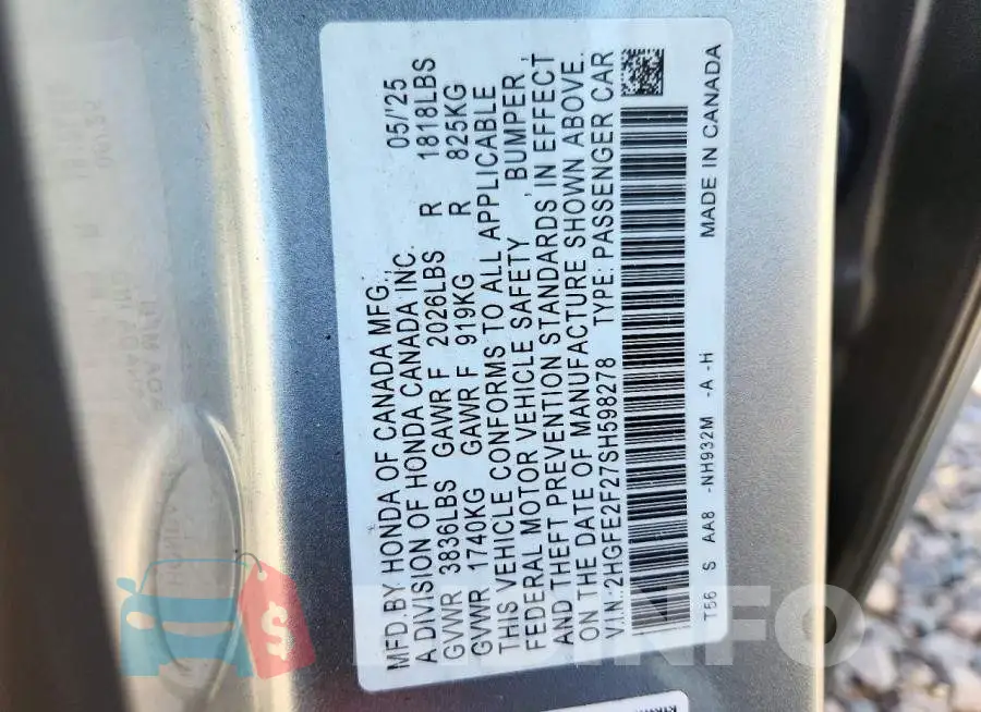 2HGFE2F27SH598278 Photo# 12