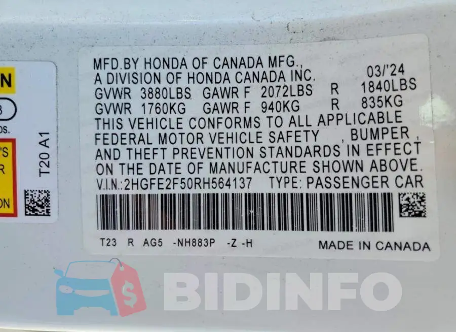 2HGFE2F50RH564137 Photo# 13
