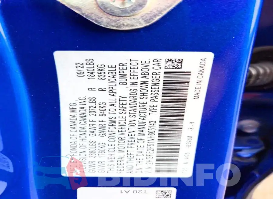 2HGFE2F51NH605143 Photo# 12