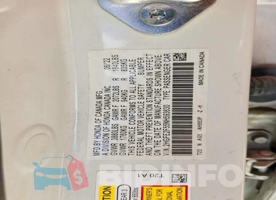 2HGFE2F55NH593630 Photo# 12