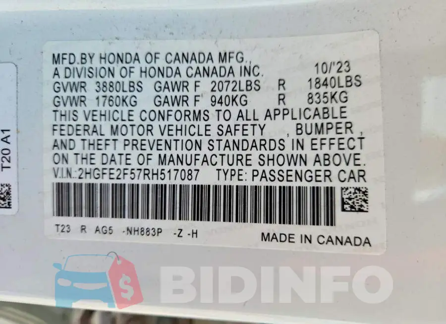 2HGFE2F57RH517087 Photo# 12