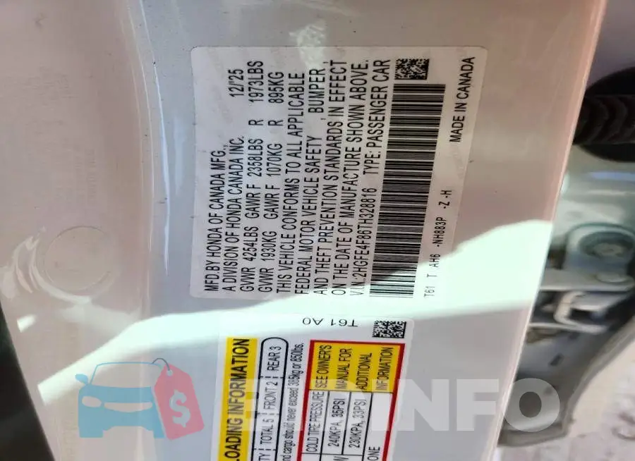 2HGFE4F86TH328816 Photo# 12