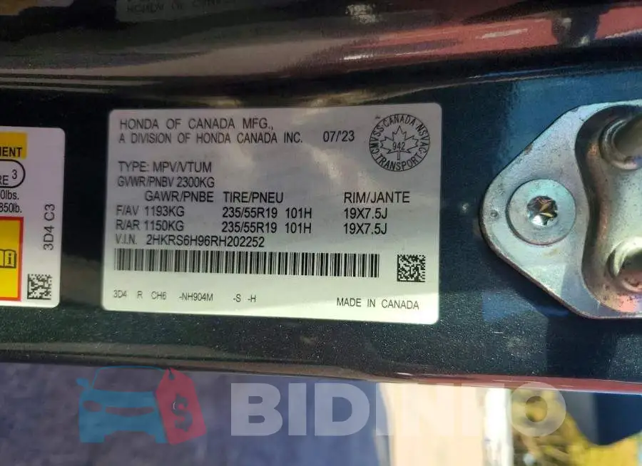 2HKRS6H96RH202252 Photo# 13