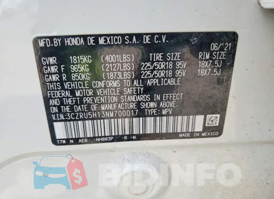 3CZRU5H13NM700017 Photo# 14