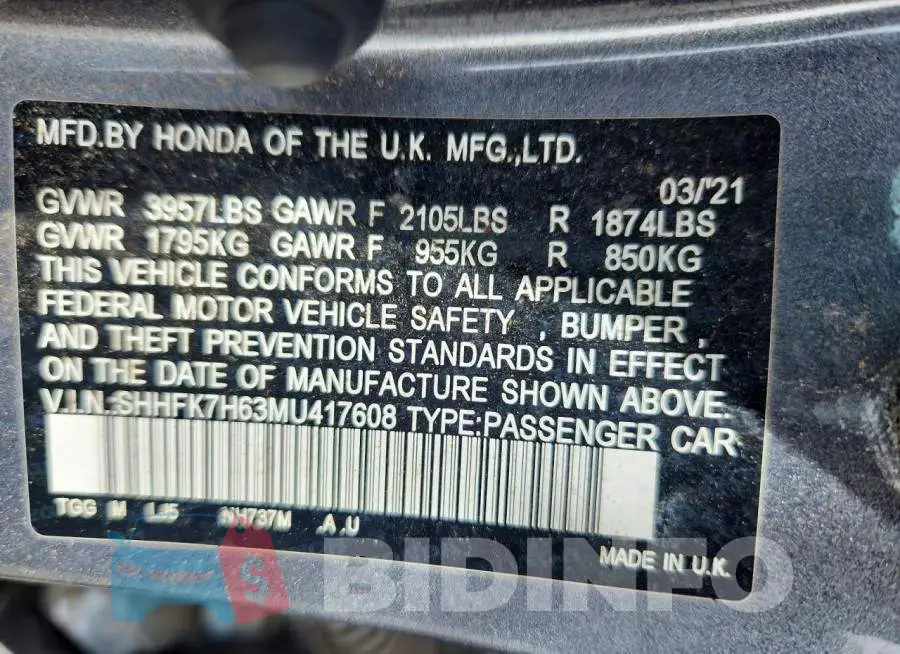 SHHFK7H63MU417608 Photo# 12