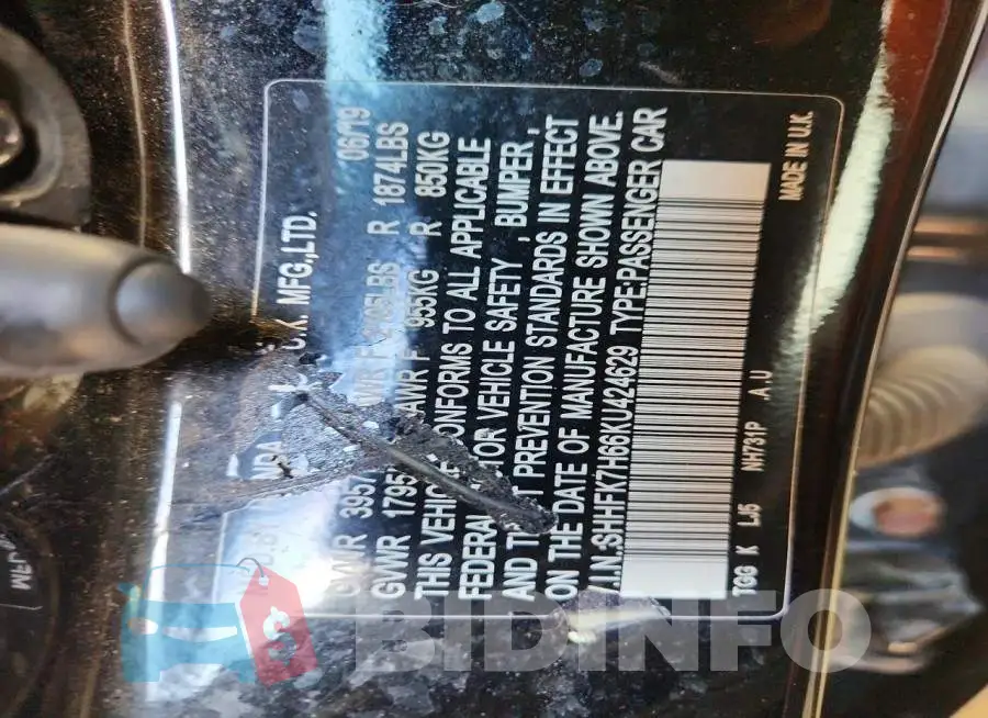 SHHFK7H66KU424629 Photo# 12