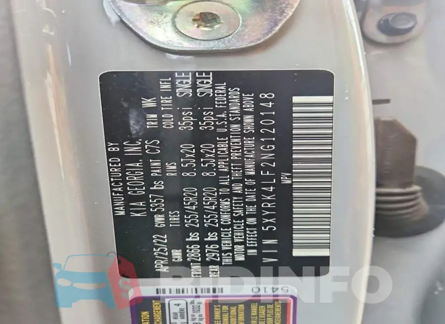 5XYRK4LF2NG120148 Photo# 13