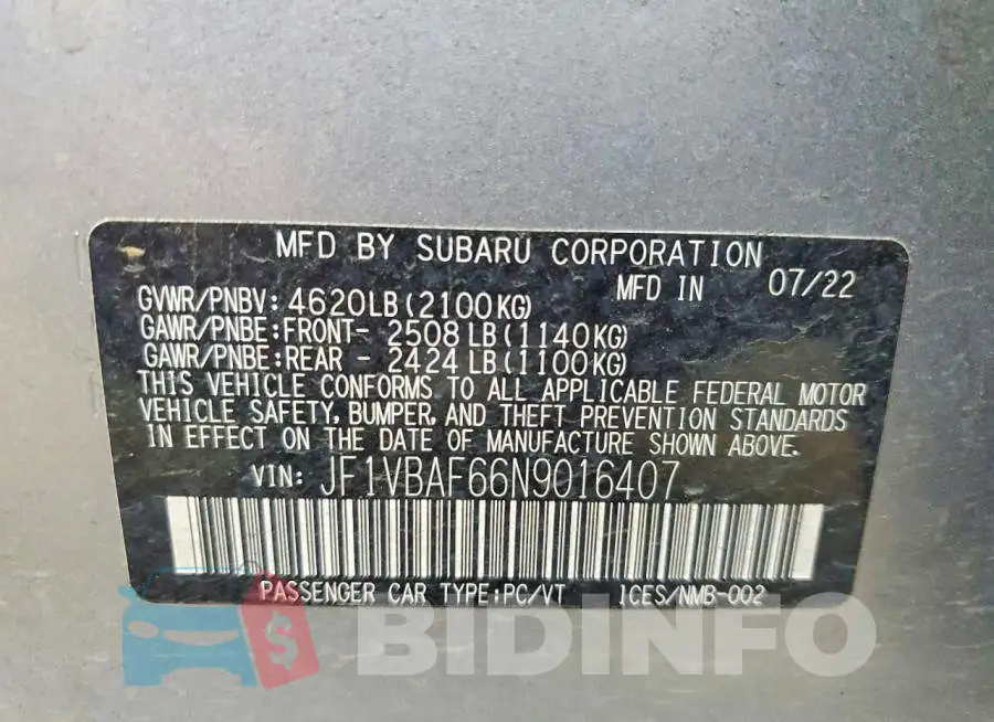 JF1VBAF66N9016407 Photo# 12