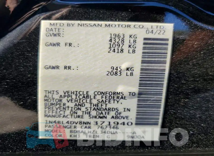 1N4BL4DV8NN371940 Photo# 12