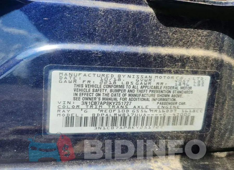 3N1CB7AP8KY251727 Photo# 13