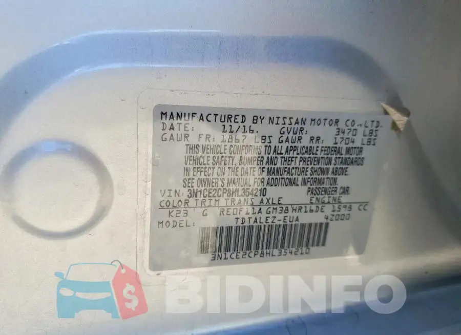 3N1CE2CP8HL354210 Photo# 13