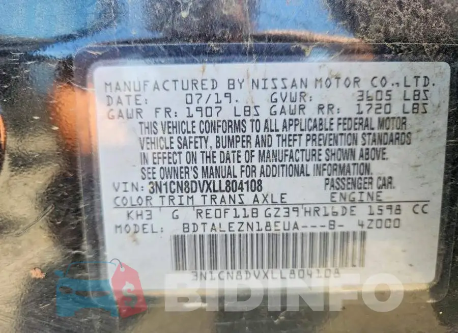 3N1CN8DVXLL804108 Photo# 12