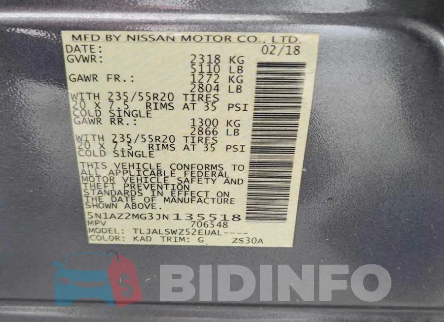 5N1AZ2MG3JN135518 Photo# 13