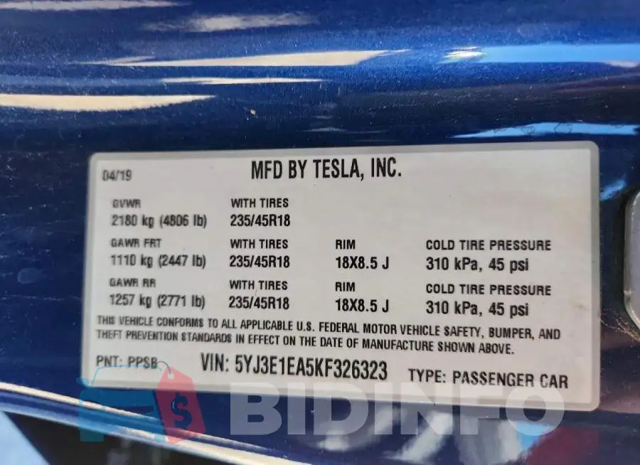 5YJ3E1EA5KF326323 Photo# 13