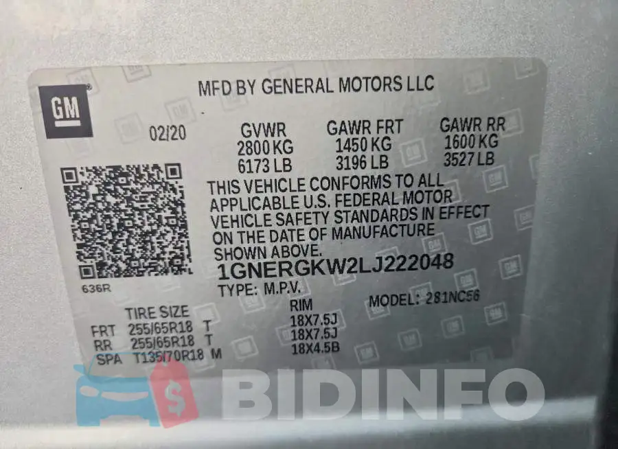 1GNERGKW2LJ222048 Photo# 14