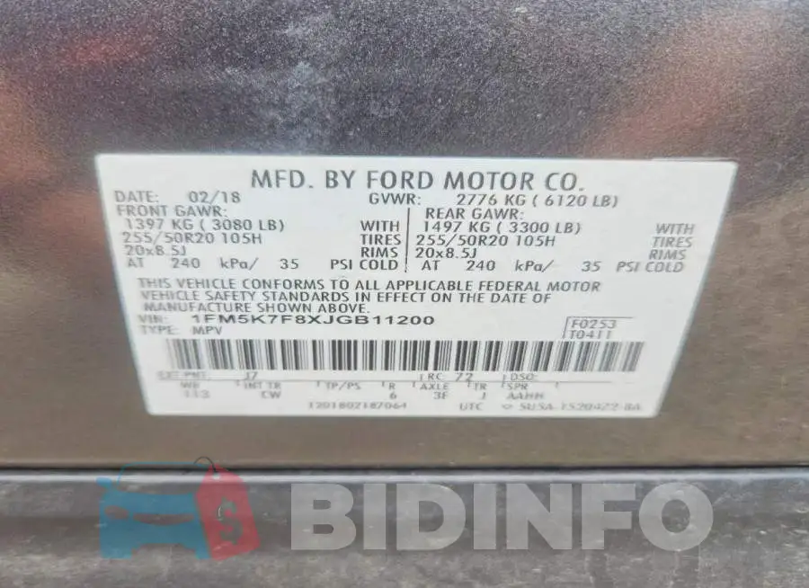 1FM5K7F8XJGB11200 Photo# 13