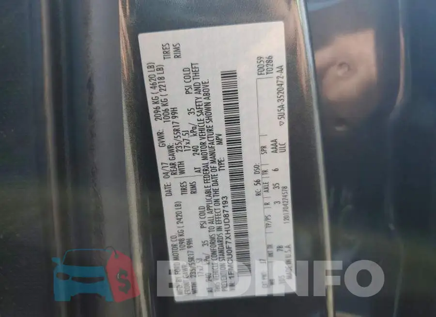 1FMCU0F7XHUD87193 Photo# 13