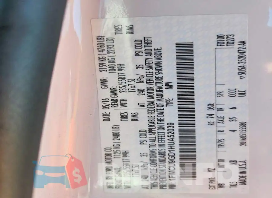 1FMCU9GD1HUA52039 Photo# 12