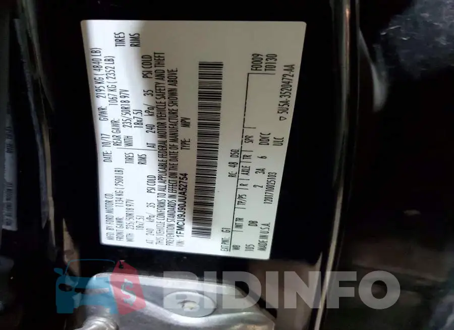 1FMCU9J90JUA52754 Photo# 13