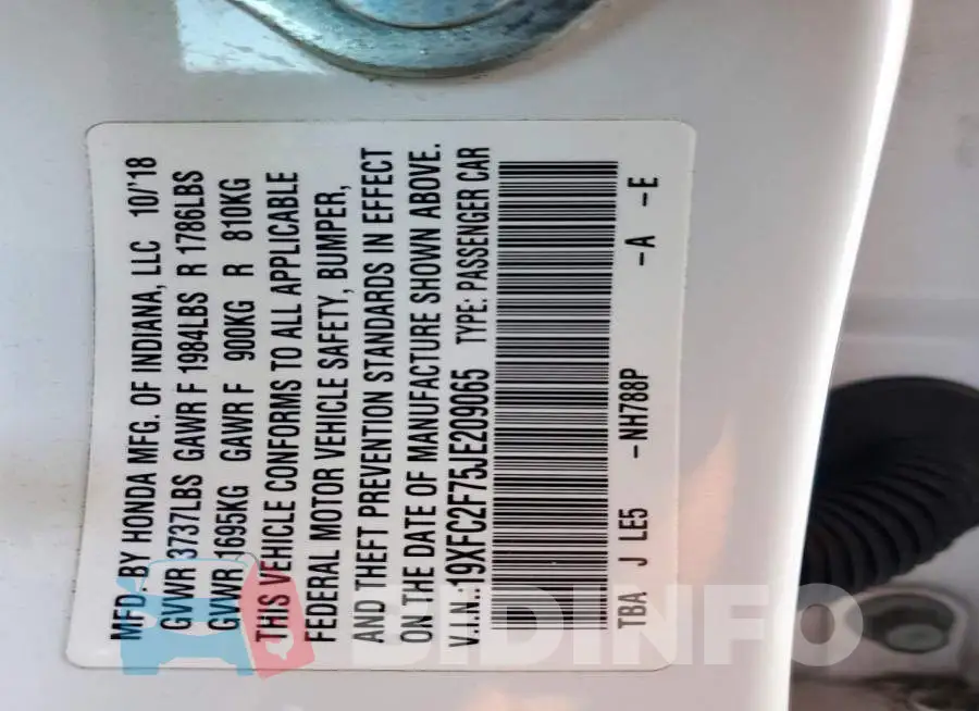19XFC2F75JE209065 Photo# 12