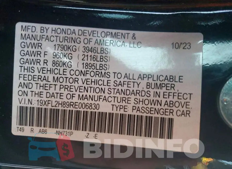 19XFL2H89RE006830 Photo# 13