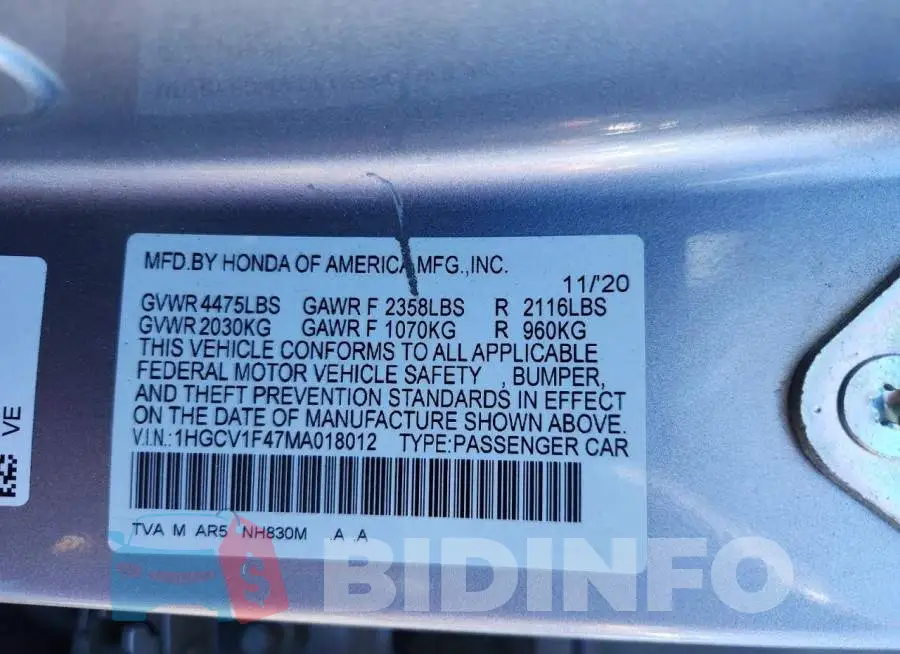 1HGCV1F47MA018012 Photo# 12