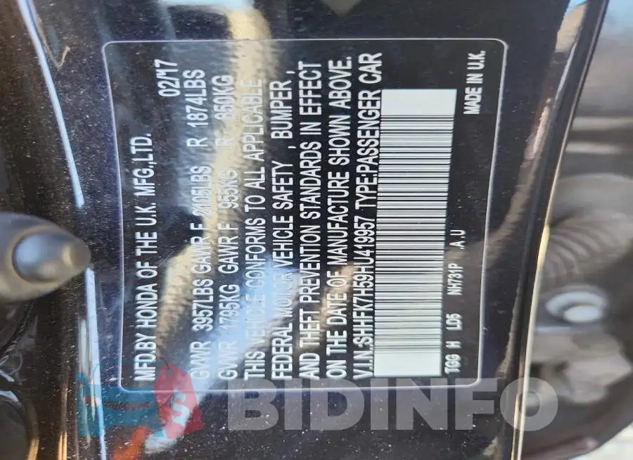SHHFK7H59HU419957 Photo# 13
