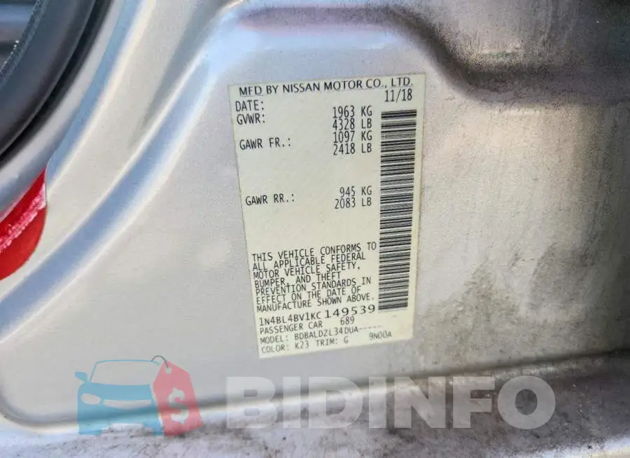 1N4BL4BV1KC149539 Photo# 12