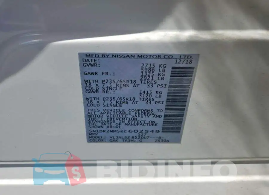 5N1DR2MM5KC602549 Photo# 13