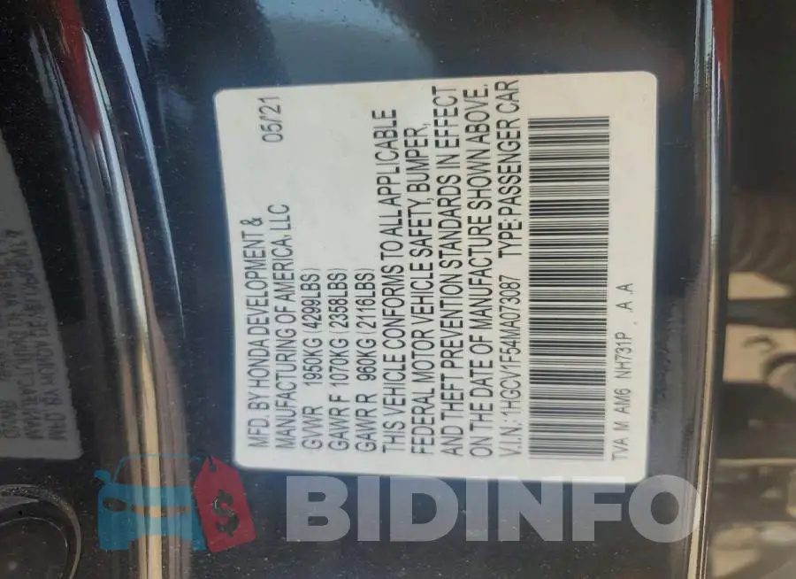 1HGCV1F54MA073087 Photo# 12