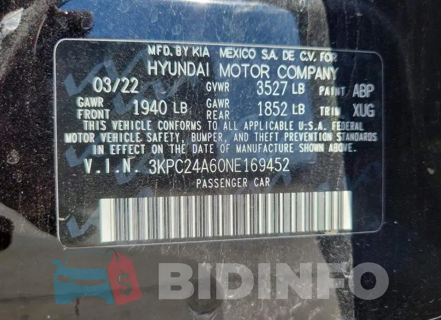 3KPC24A60NE169452 Photo# 12