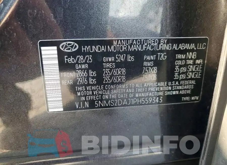 5NMS2DAJ1PH559343 Photo# 13
