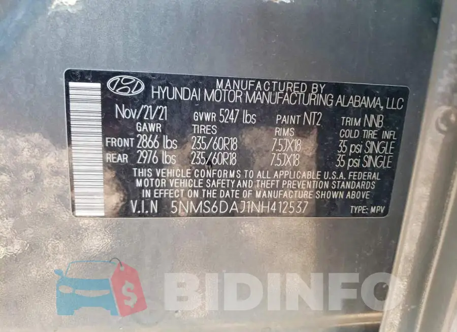 5NMS6DAJ1NH412537 Photo# 12
