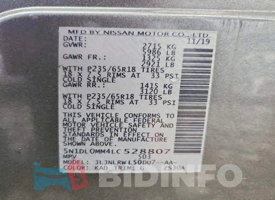 5N1DL0MM4LC528807 Photo# 14